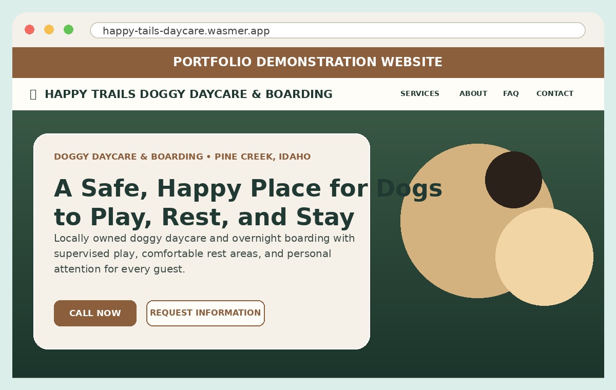 Happy Trails doggy daycare website preview
