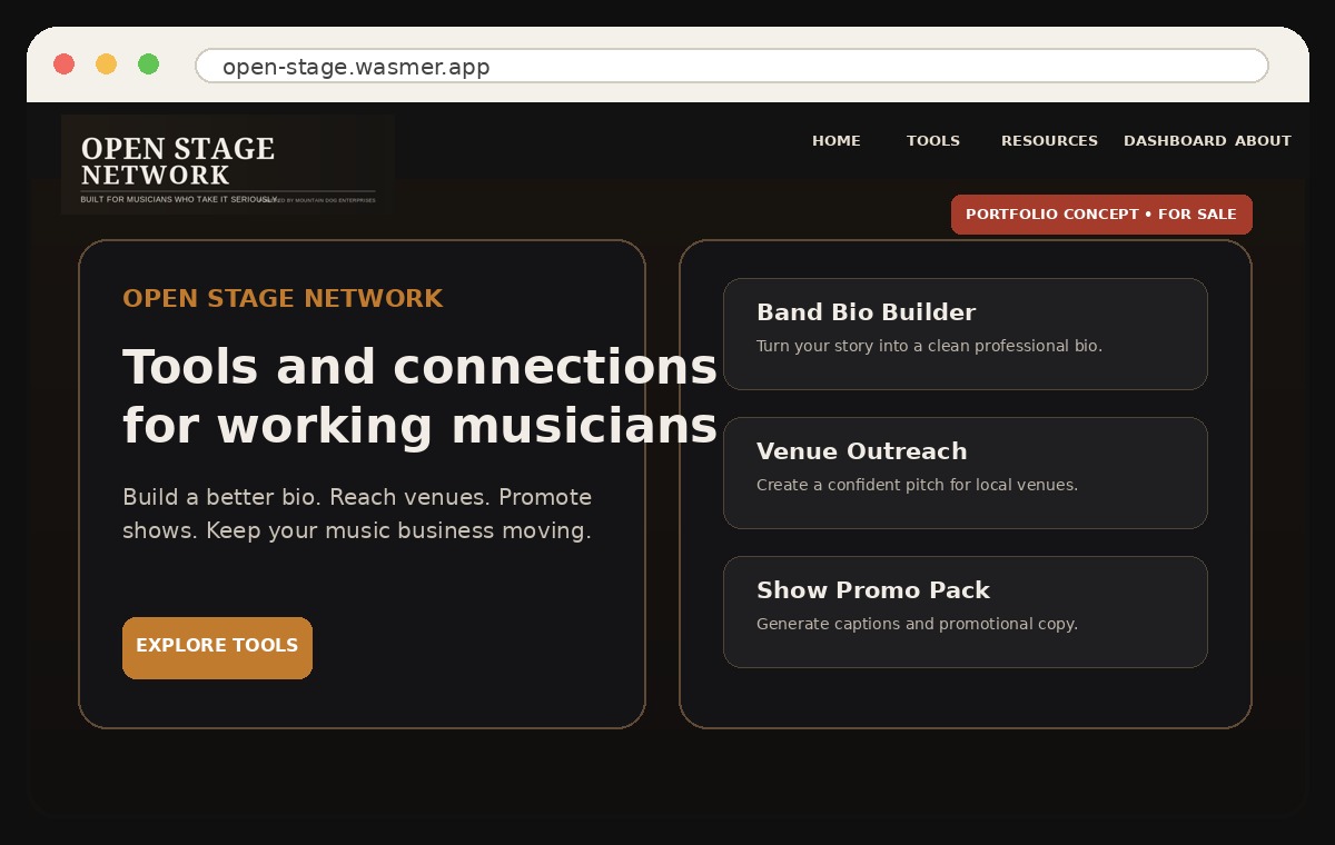 Open Stage Network website preview